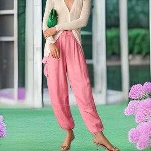 Joggers Anthropologie TwentySixHundred Bubble Hem Parachute Pant Satin Pink